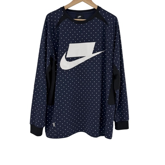 Nike NSW Long Sleeve Top Navy Blue White Polka Dot Men's XL - Picture 1 of 10